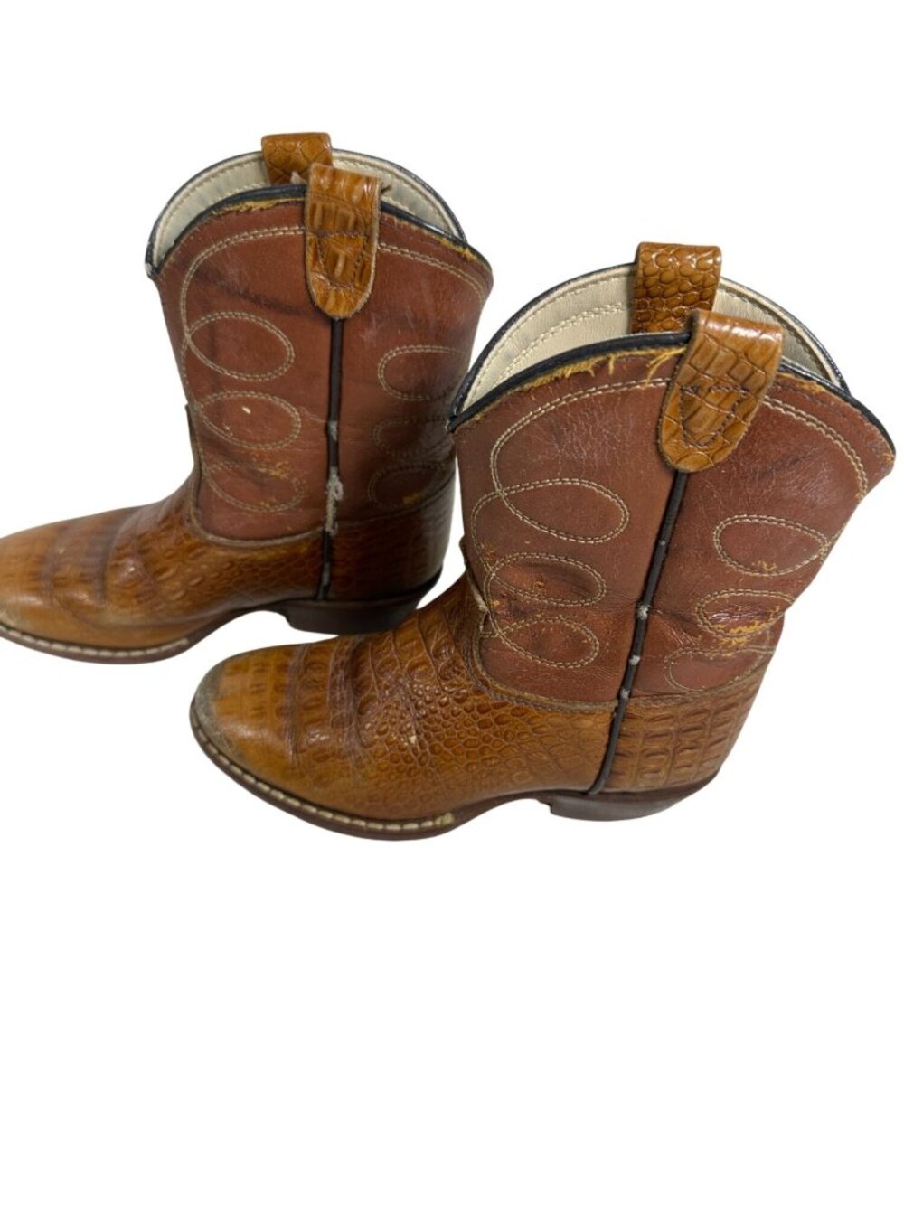 Brown Western Cowboy Boots With Crocodile Embossed Leather Kids Size 8D